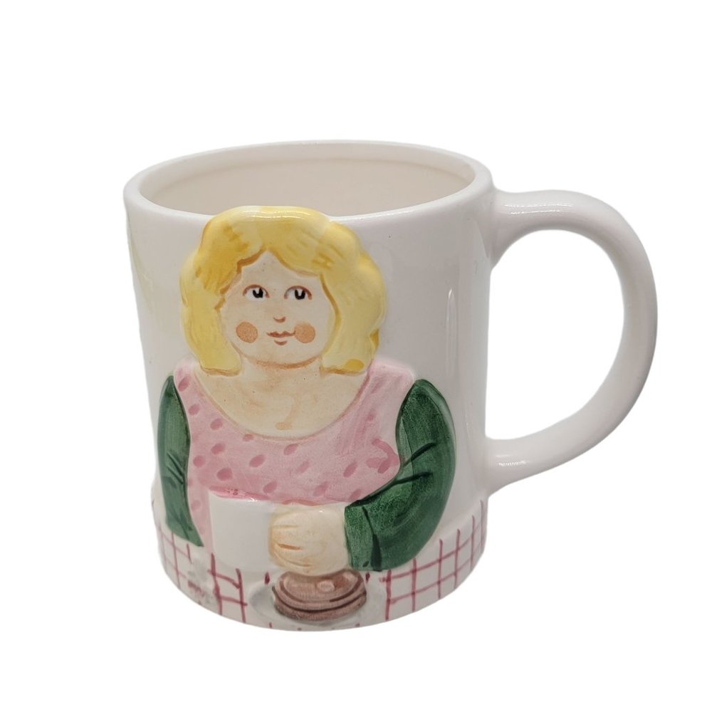 Les Artisians Sigma Towel Coffee Cup 3D  Women cooking pancakes 4" Tall Japan
